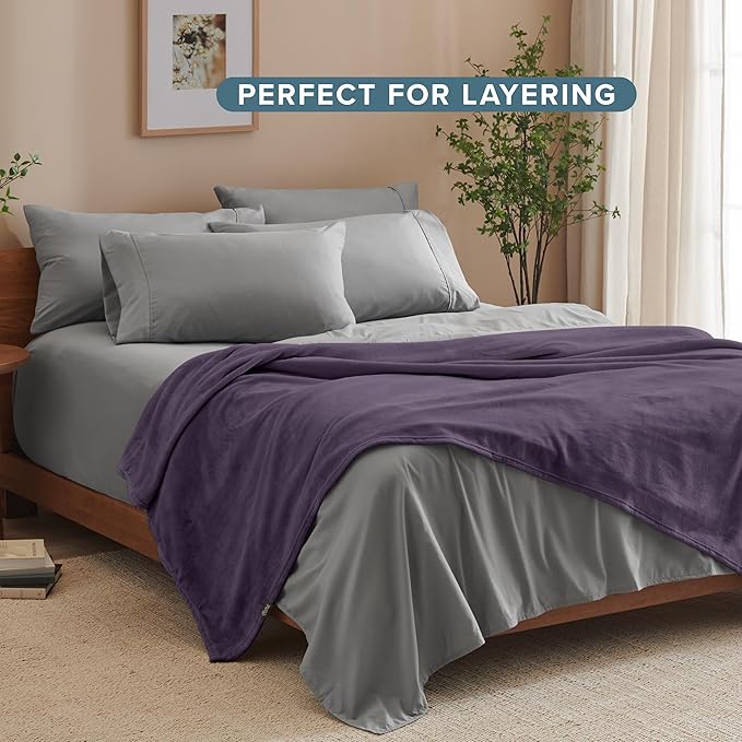 Bare Home Fleece Blanket - King Size - Ultra-Soft Lightweight for Bed, Sofa, and Couch - Luxury Microplush - Cozy Warm Blanket (King, Eggplant)