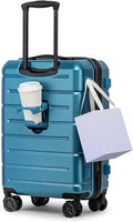 KYME Carry On Luggage 22x14x9 Airline Approved with Cup Holder Hardside Carry On Suitcase with Spinner Wheels TSA Lock Hardshell 22 inch Travel Rolling Luggage for Women Men Blue