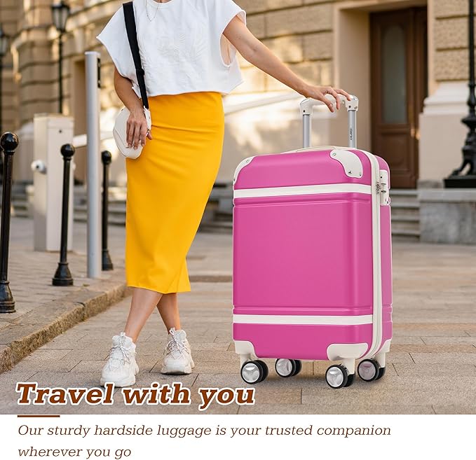 Merax Suitcase Set 24 inches Expandable Luggage with TSA Lock Spinner Wheels Hardshell Lightweight Vintage Luggage with Travel Bag,Pink