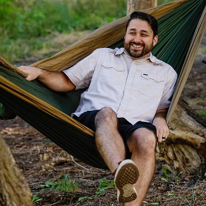 Grand Trunk Double Deluxe Parachute Nylon Hammock - 500lb Capacity Camping Hammock, 10.5x6.5ft, Lightweight & Durable (Olive Green/Khaki)