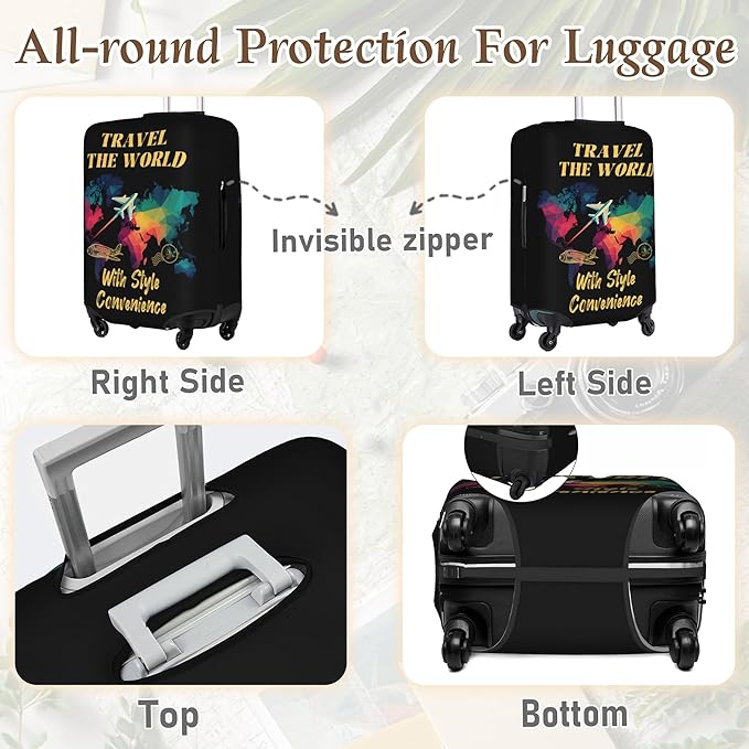Luggage Cover, Travel Suitcase Covers, Elastic Suitcase Protective Cover, Scratchproof Luggage Protector, Washable Dustproof Trolley Case Protector Fit 22-28 Inch (bk, M（22-24inch suitcase）)