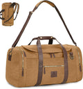 Vintage Canvas Duffle Bag, 50L Genuine Leather Travel Duffel Backpack Multifunctional Overnight Weekender Bag with Shoes Compartment Men (Coffee)