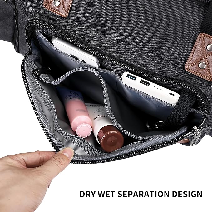WITZMAN Mens Duffle Bags for Traveling Canvas Weekender Travel Bag Expandable Overnight Bag Carry on Bag(A8007 Black)