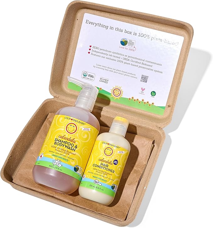 California Baby Calendula Baby Shampoo and Conditioner Set | 100% Plant-Based | 19oz Soothing Lavender Body Wash + 8.5oz Lavender Conditioner |