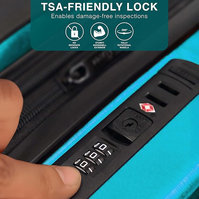 Luggage Sets 3 Piece, 22 Inch Carry on Luggage and 24 Inch Suitcases with Wheels Spinner, Durable Hard Shell Suitcase Set, Expandable Travel Suitcase, Teal