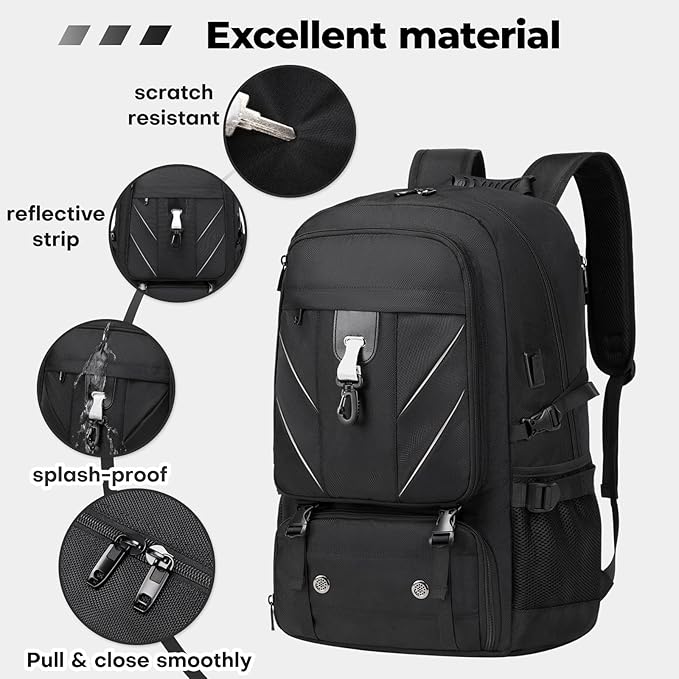 17.3 Inch Travel Laptop Backpack with Shoe Compartment,50L Carry on Flight Approved Backpacks Multiple Compartments,Water Resistant Anti Theft Bag with USB Charging Port,for Men Women