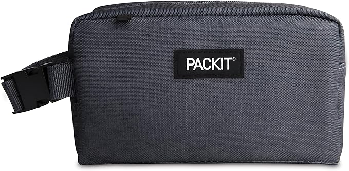 PackIt Freezable Snack Box, City Charcoal, Built with EcoFreeze® Technology, Collapsible, Reusable, Zip Closure with Buckle Handle, For Work Snacks, Fresh Snacks On the Go, Adults, and All Ages