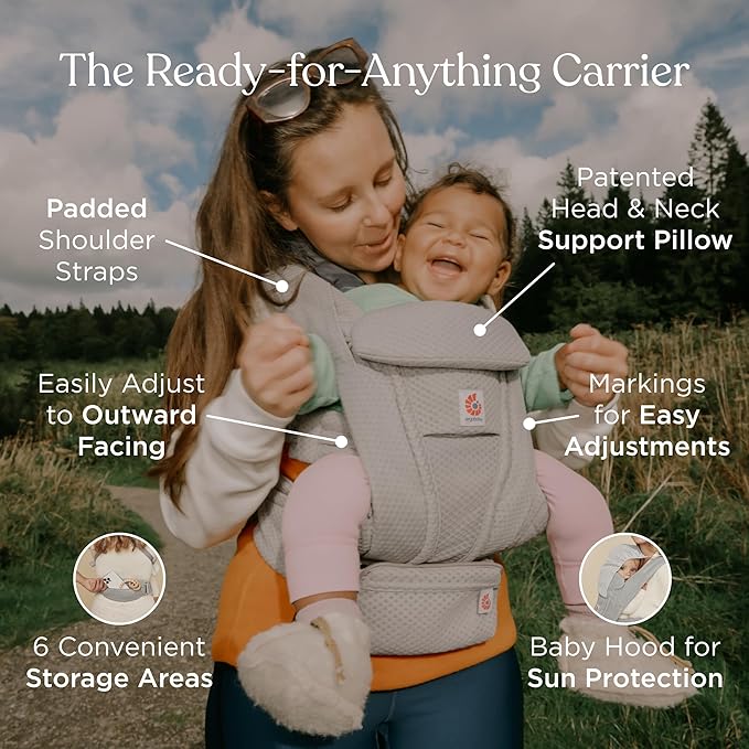 Ergobaby Omni Deluxe Baby Carrier Newborn to Toddler - Breathable Baby Carriers for Summer - All-Position Carrier with Enhanced Lumbar Support & Airflow (7-45 Pounds), Mesh, Graphite Grey