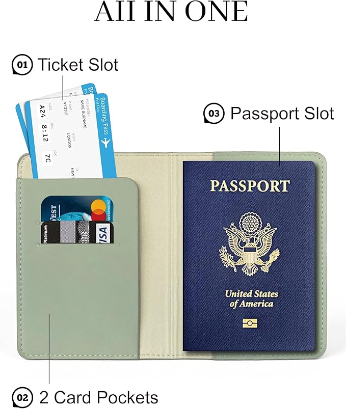 Passport Holder for Travel Essentials,RFID Blocking Passport Cover Case for Travel Accessories,Travel Wallet for Women Men (Sage Green)