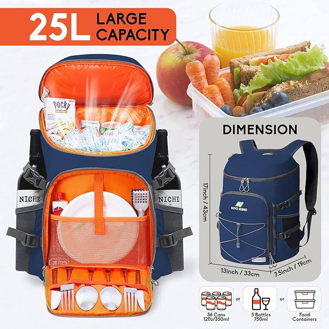 N NEVO RHINO Backpack Coolers Insulated Leak Proof 36/54 Cans,Portable Lightweight Waterproof Insulated Cooler Backpack for Men & Women Ideal for Camping,Travel,Beach,Picnics,Lunch & Day Trips