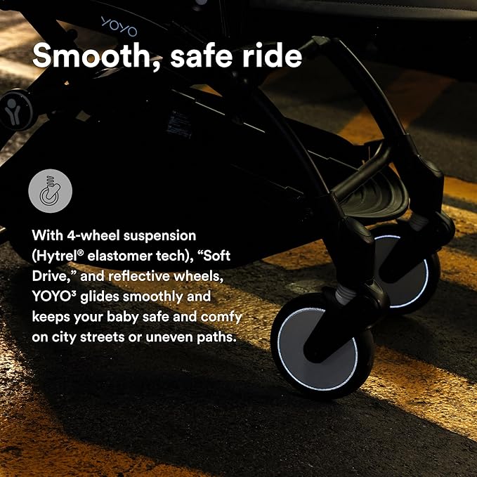 Stokke YOYO3 Stroller from 6 Months - Includes Black Frame/Aqua Seat Cushion + Canopy - Folds in & Out in a Flash - Light & Compact - Carry-On Compatible