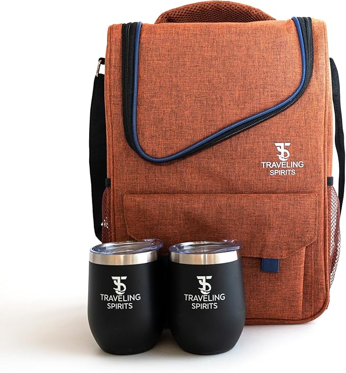 Insulated Wine Carrier | 2-3 Bottle Travel Bag With Stainless Steel Tumblers | Cooler Tote for Travel - Great Gift for Wine Lovers and Enthusiasts