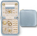 Vlando Velvet Travel Jewelry Case, Jewelry Travel Box for Women, Travel Jewelry Organizer, Small, Portable Jewelry Boxes with Mirror - Blue