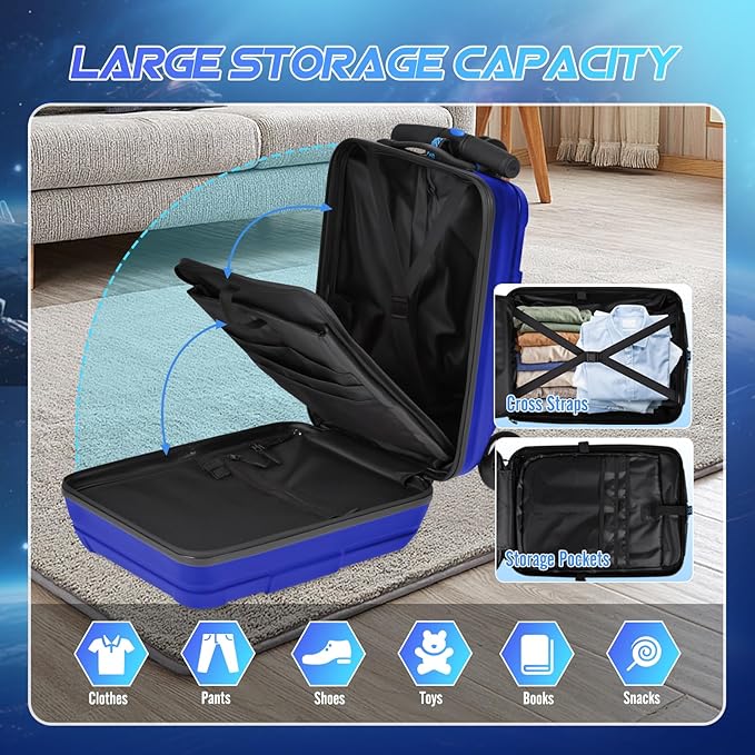 smilesun Scooter Suitcase for Kids & Adults, Foldable Carry On Travel Luggage, Hardside Ride on Scooter Suitcase with LED Light up Wheels，Blue