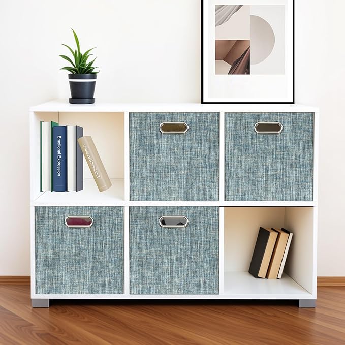 Posprica Storage Basket Bins,13×13×13 Foldable Storage Boxes Fabric Drawer Cubes for Closet Shelf Cabinet Bookcase - Set of 4,Teal