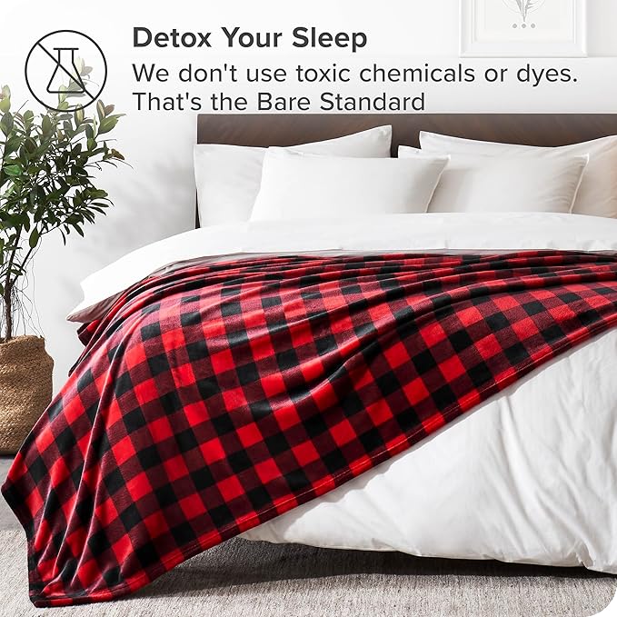 Bare Home Textured Fleece Blanket - Twin/Twin Extra Long - Ultra-Soft Lightweight for Bed, Sofa, and Couch - Luxury Microplush - Cozy Warm Blanket (Twin/Twin XL, Chester Buffalo Plaid - Red/Black)