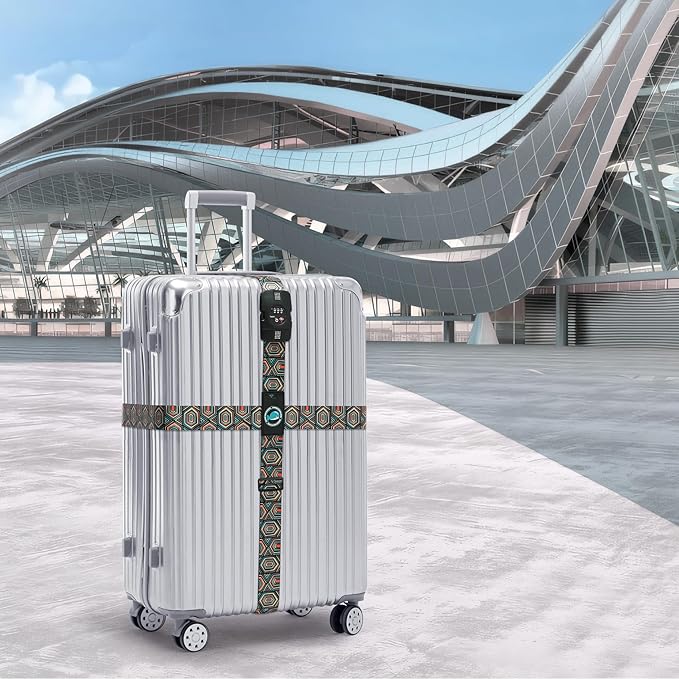 Travelkin Luggage Straps TSA Approved - Adjustable Cross Suitcase Straps with TSA Lock, Reinforced Buckle, Unique Pattern - Secure Heavy Duty Luggage Straps for Travel (Geometry)