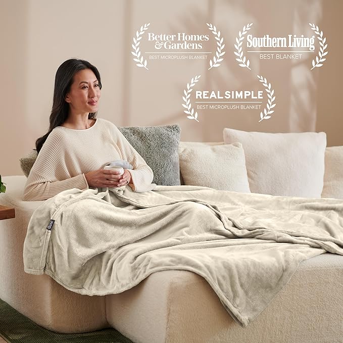 Bare Home Fleece Blanket - Throw/Travel - Ultra-Soft Lightweight for Bed, Sofa, and Couch - Luxury Microplush - Cozy Warm Blanket (Throw/Travel, Oyster)