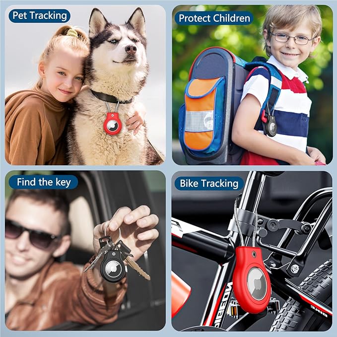 Waterproof Airtag Holder,2 Pack Airtag Case with Secure Lock,Airtags Keychain for Apple Airtag,Anti-Lost Protective Case Air tag Accessories for GPS Item Finder Tracker Luggage,Bag,Key,Pet-Black/Red