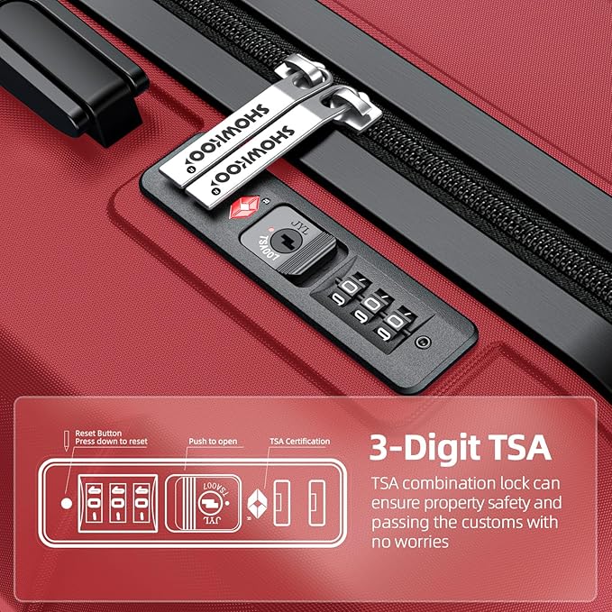 SHOWKOO Luggage Sets Expandable PC+ABS Durable Suitcase Double Wheels TSA Lock Bright Red