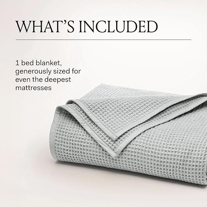 BOLL & BRANCH Waffle Bed Blanket - Full/Queen, Mineral - Luxury 100% Organic Cotton - Soft, Lightweight and Breathable - Textured Waffle Weave Design