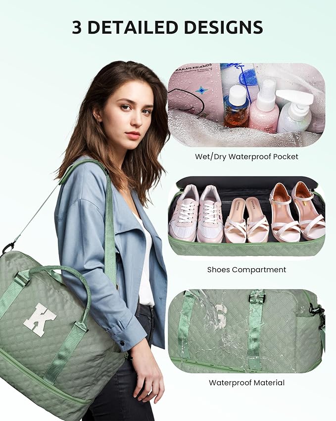 Gifts for Daughter Age 8 9 10 11 12 13 14-Initial Travel Bag with Shoe Compartment, Personalized Weekender Bag for Women, Kids Overnight Bag, Letter Travel Bag with Makeup Bag (Letter J)