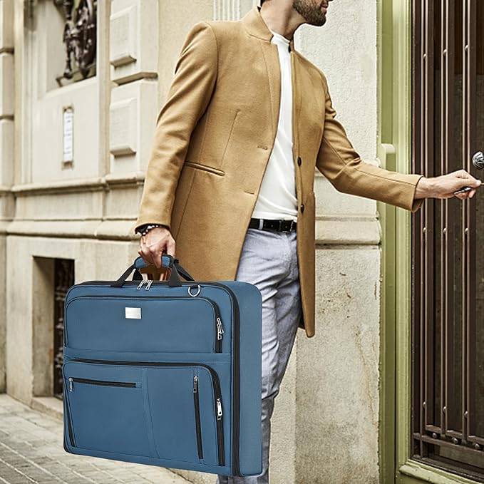 AKOZLIN Travel Luggage Garment Bag Foldable Hanging Suit Bag with Shoulder Strap For Men Women Business Blue