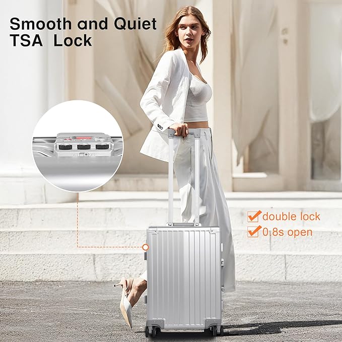All Aluminum Carry On Luggage 22x14x9 Airline Approved，Hard Shell Carry On Luggage, Zipperless Luggage Aluminum Suitcase Luggage (sliver, 20inch)