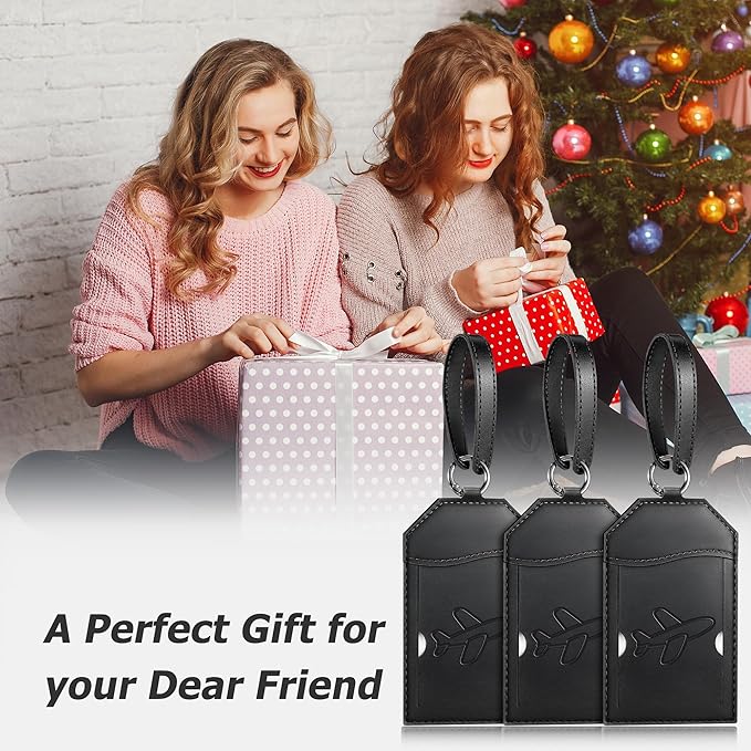 Mayski Luggage Tags for Suitcases 3 Pack Suitcase Bag Tags, TSA Approved, Metal Buckle, Bag Tags with Name ID Card Travel Essentials, Black Airplane