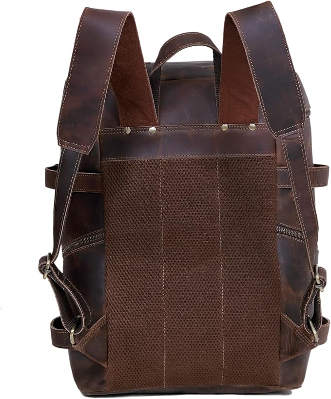 HLC Leather Brown Backpack For Men 17 Inch Genuine Laptop Backpack For Women Men Genuine Leather Backpack Vintage Large Capacity Business Retro Daypack
