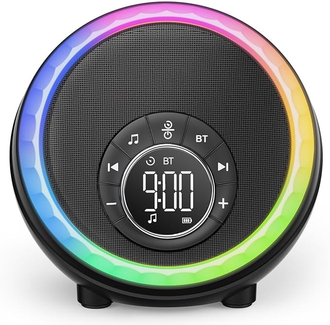 White Noise Sound Machine for Sleep, 30 Soothing Sounds, 8 RGB Dimmable Night Lights, Portable Bluetooth Speaker Alarm Clock for Bedrooms, Heavy Sleepers, Ideal Gift for Baby, Kids, Teenagers, Adults