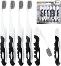 Lingito Folding Toothbrush with Built-in Cover - Travel Size, Collapsible, Soft-Charcoal (6 Pack)