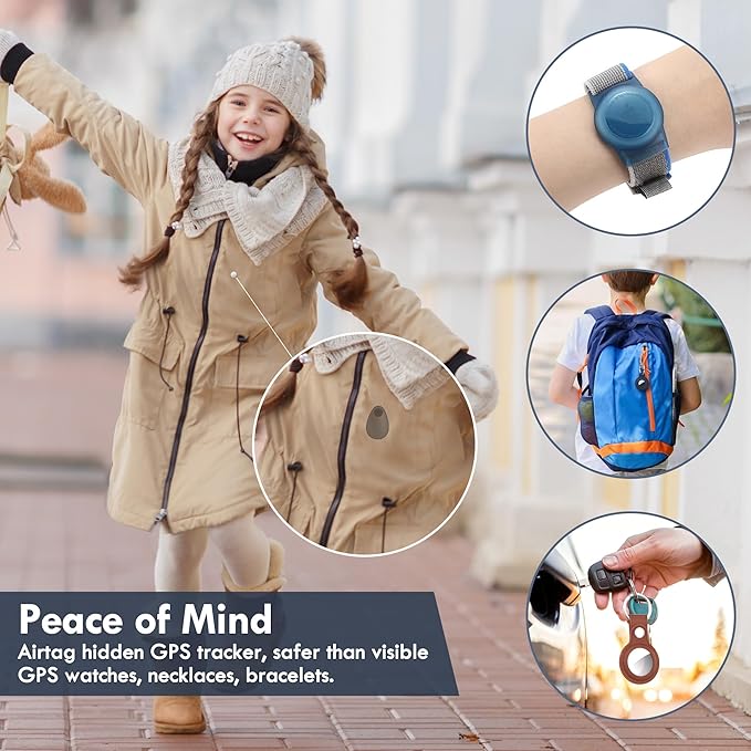 for Airtag Holder for Kids Hidden 2 Pack GPS Tracker Case, Anti-Removal Sercutiry Air Tag Case with Pins, GPS Cover Suitable for Children, Elderly, Pets, Backpack, Luggage (Blue&Black)