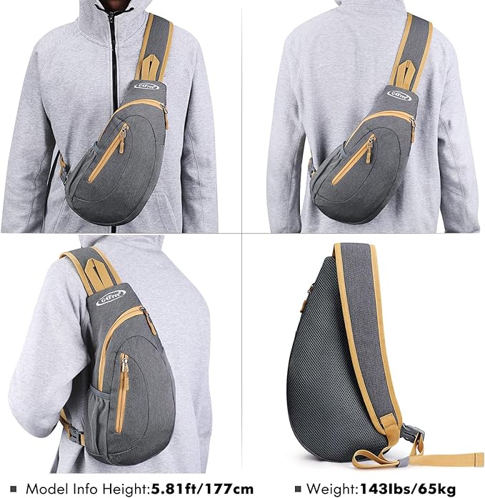 G4Free Sling Bag for Men Women, Small Crossbody Backpack Lightweight Chest Shoulder Bags for Travel, Outdoor and Sports (Grey Yellow)