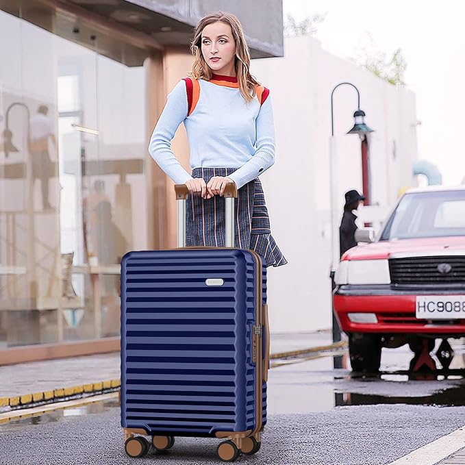 SHOWKOO Luggage Sets 3 Piece Hardside Expandable Suitcase with Double Spinner Wheels Tsa Lock Blue (20in/24in/28in)
