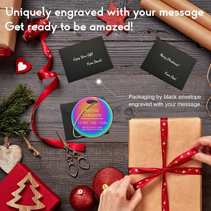 Stainless Luggage Tags for Suitcases: Metal Personalized Luggage Tags and Bags with Customizable Texts (Rainbow)