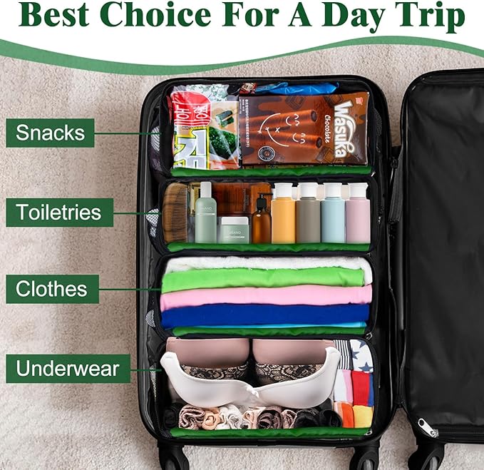 Hanging Travel Organizer, Carry on Luggage Suitcase Organizer, Travel Essentials Portable Travel Shelves Packing Cube for Travel Cruise Small,Green