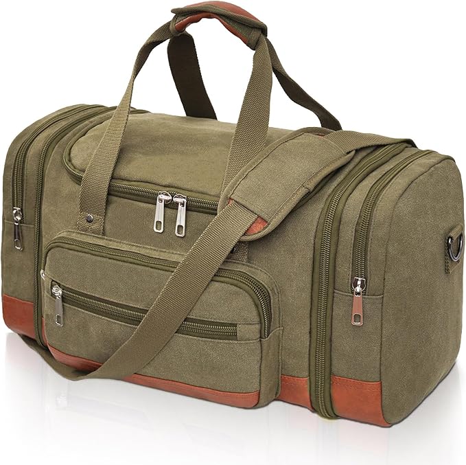 Men'S Duffle Bag For Travel, Expandable Canvas Duffel Bags Overnight Weekend Gym Carry On Luggage Bag For Men(Green)
