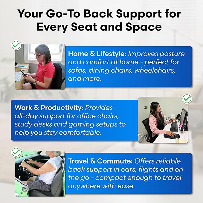 Lumbar Pillow Lower Back Support Cushion for Back Rest, Good Posture, Spine Pain, Long Sitting Hours at Chair, Office, Car Seat, Wheelchair, Large (18" W x 24”x 1.5”)