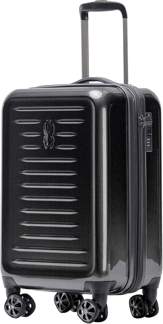 Spyder Rails 20 Inch Expandable Hardside Upright Suitcase with 360° Spinner Wheels, TSA Approved Lock, Black