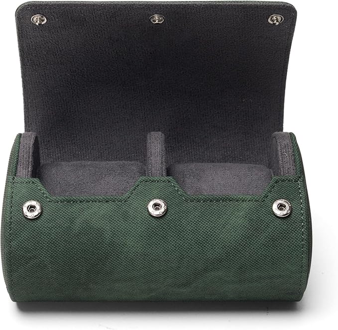 Longjet Watch Roll Travel Case for Men Portable Watches Organizer Box with Removable Velvet Pillow Holder (2 Slot Denim Green)