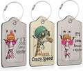 Funny Hipster Giraffe 3 Pack PU Leahter Luggage Tag with Stainless Steel Loop, Cool Cartoon Giraffe Travel Suitcase Labels with Privacy Cover ID Label Quickly Spot for Bags