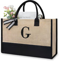 TOPDesign Initial Jute/Canvas Tote Bag, Personalized Present Bag, Suitable for Wedding, Birthday, Beach, Holiday, is a Great Gift for Women, Mom, Teachers, Friends, Bridesmaids (Letter G)