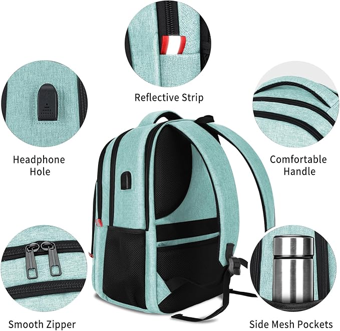 Backpack for Women Men, Travel School Backpacks for Teen Boys, Bookbag with USB Charging Port, Anti Theft College Backpack Fits 15.6 Inch Laptop, Casual Work Business Back Pack, Cyan