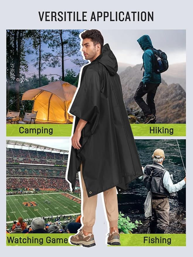 SaphiRose Extra Thick Hooded Rain Poncho Double Layer Waterproof Raincoat Jacket for Men Women Adults