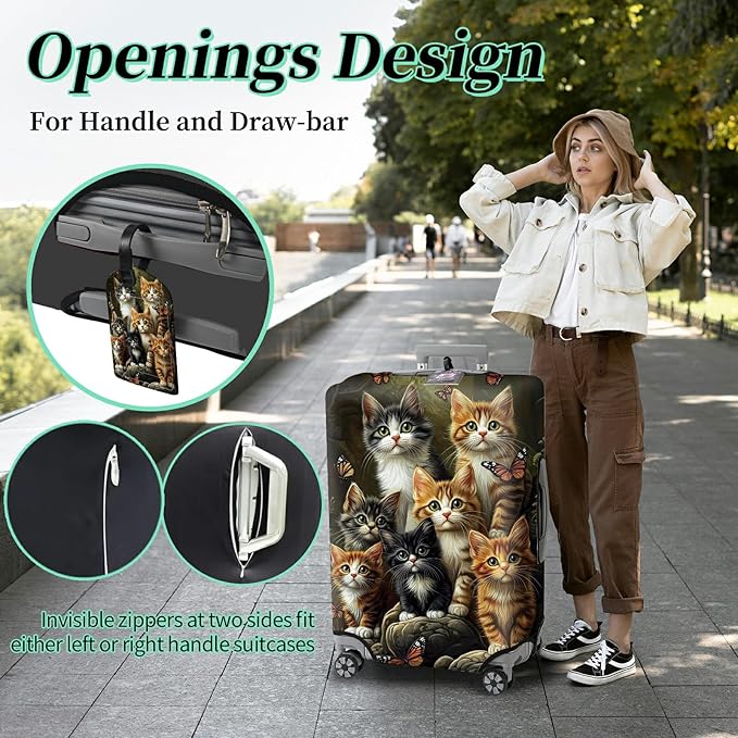 Luggage Cover Plus - Suitcase Protector with 1 Luggage Tag, Cats Family Travel Cover for 26-28 inch Luggage (L), Concealed Zipper, Washable Elastic Cloth, Dustproof, Anti-Scratch
