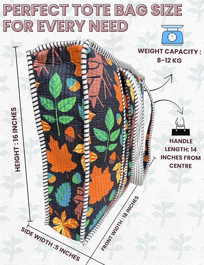 Cotton Quilted Tote Bag for Women – Large Beach & Travel Tote with Zipper, Reusable Grocery Bag