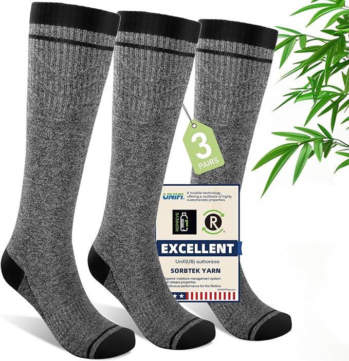 Mens Compression Socks for Men Women, 15-20 mmHg Bamboo Viscose Knee High Soft Support for Travel Daily