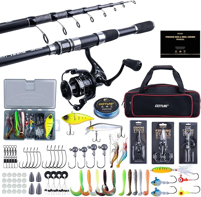 Goture Fishing Rod and Reel Combo,Fishing Pole,Telescopic Fishing Rod Kit with Spinning Reel, Telescopic Fishing Pole with Carrier Bag for Freshwater Saltwater for Men Women