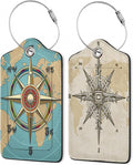Retro World Map Luggage Tags for Suitcase,Nautical Compass Luggage Tags of Set 2 Leather Identifiers Privacy Cover with Stainless Steel Loop for Women Men Travel Bag Suitcase
